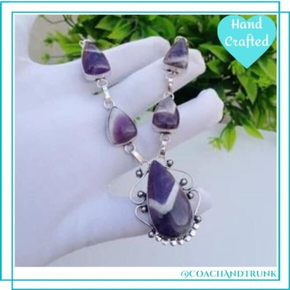 5 Natural Chevron Amethyst Handcrafted Scrollwork Silver Adjustable Length NEW - Picture 5 of 5